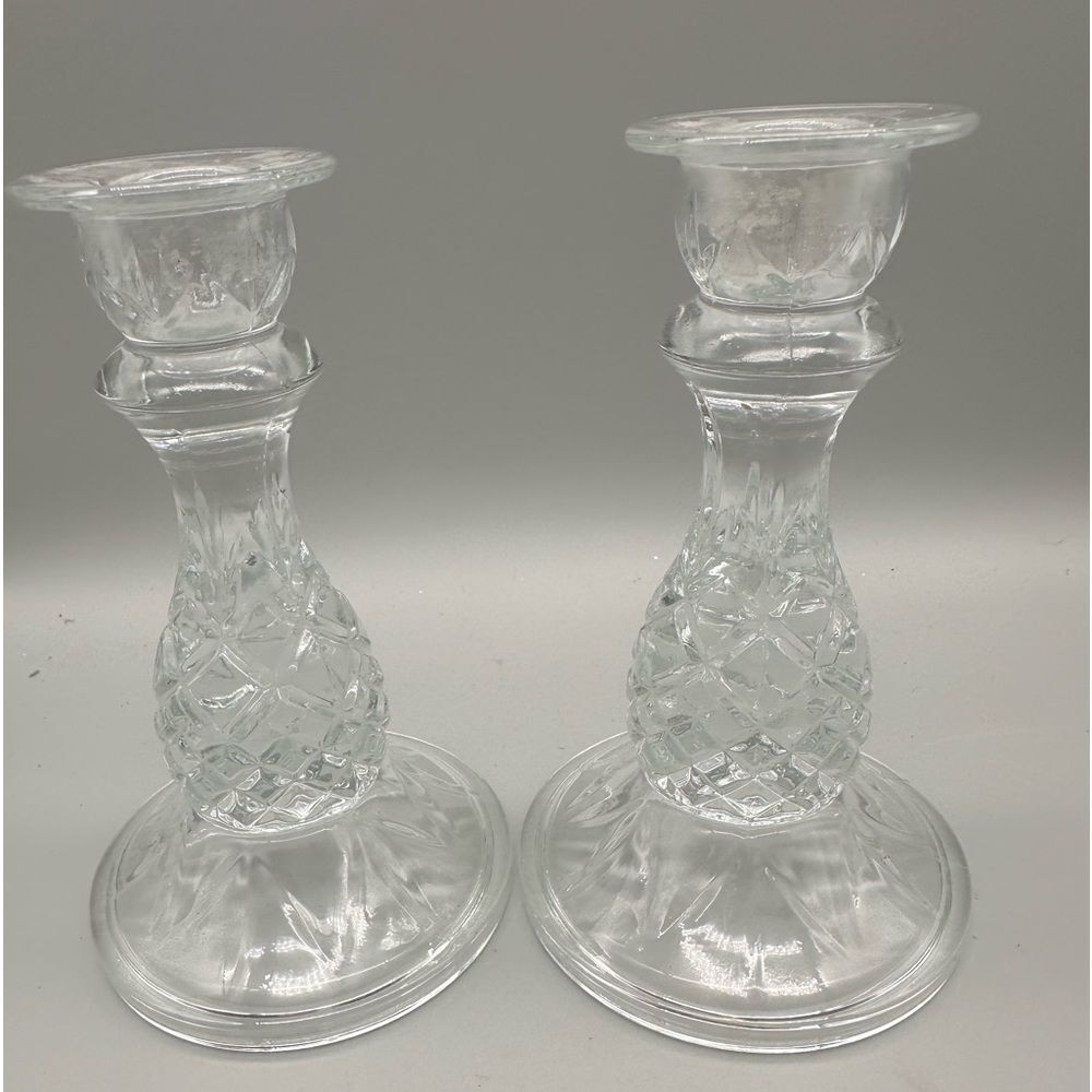 Crystal Pineapple clear glass candleholder set
